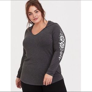 Super Soft Charcoal Grey Floral Sleeve Hoodie